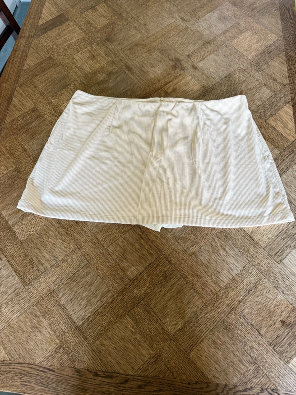 Women’s Mini Skirt in Cream - Classic Ribbed Design w/ Shorts